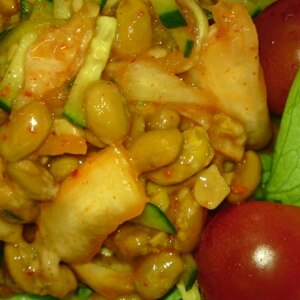 納豆の食べ方-キュウリ＆キムチサラダ♪